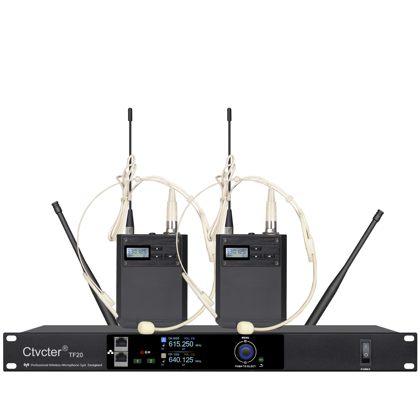 TF20一拖二无线腰包肤色头戴话筒